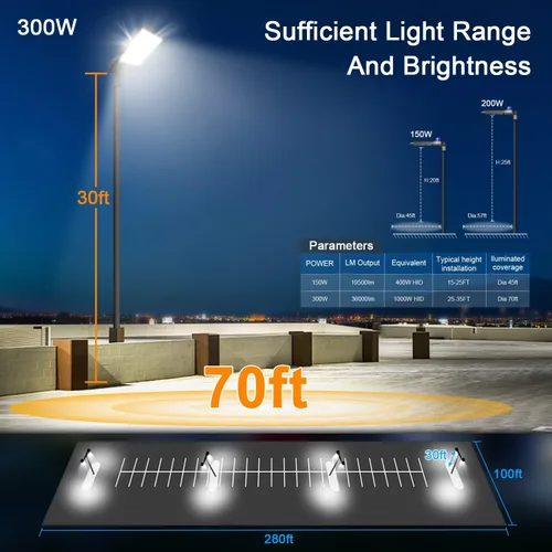 Miniatura 5 de ledmo Luz LED de estacionamiento de 300 W, 36000 lm, 5000 K, ajustable, montaje deslizante, iluminación de seguridad con fotocélula de atardecer a