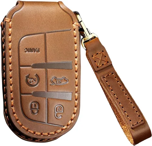 Miniatura 9 de SANRILY Funda de cuero para llavero de 5 botones para Jeep Grand Cherokee Dodge Challenger Charger Durango Journey Chrysler 300 200 llavero remoto