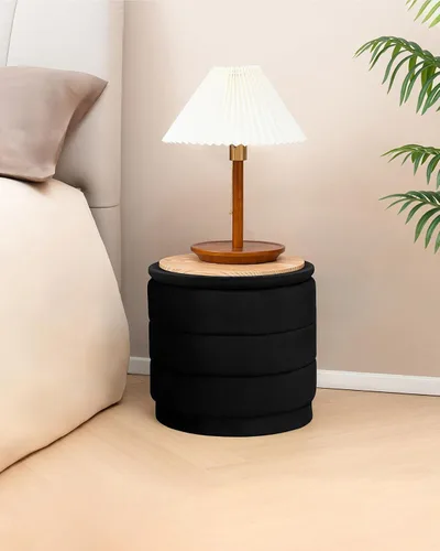 Miniatura 8 de B FSOBEIIALEO Otomana redonda de almacenamiento de terciopelo con bandeja, otomana plegable con mesa auxiliar de almacenamiento, reposapiés