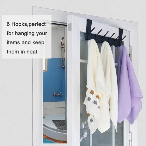 Miniatura 3 de WEBI Ganchos sobre la Puerta Colgador de Puerta, Toallero sobre la Puerta con 6 Ganchos para Colgar, Colgador de Abrigos y Toallas para Puerta Negro