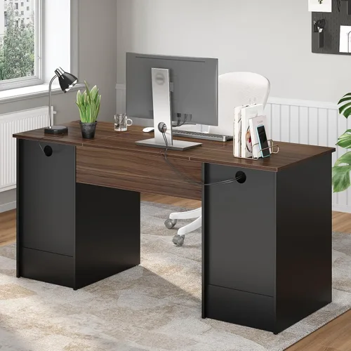 Miniatura 8 de Bestier Escritorio para computadora de 59 pulgadas con 4 cajones, escritorio de oficina con almacenamiento, escritorio ejecutivo industrial