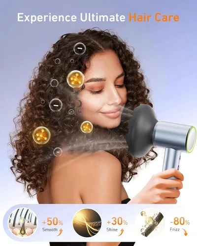 Miniatura 3 de Secador de pelo de alta velocidad con difusor, secador iónico de 110,000 RPM para secado rápido, secador de pelo portátil de bajo ruido con control