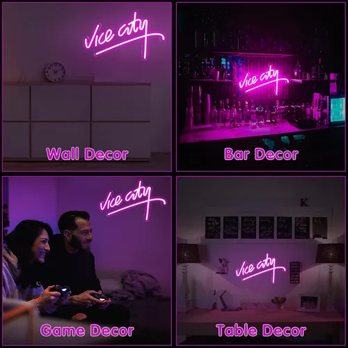 Miniatura 7 de Letrero de neón rosa de Vice City, letrero de neón LED regulable de IMEGINA para dormitorio, de 15.6 x 9.8 pulgadas, letras de neón con alimentación