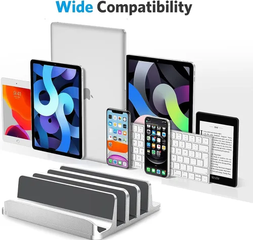 Miniatura 4 de Soporte vertical para laptop, base ajustable de 3 ranuras, soporte para laptop que ahorra espacio para computadora, tableta, teléfono