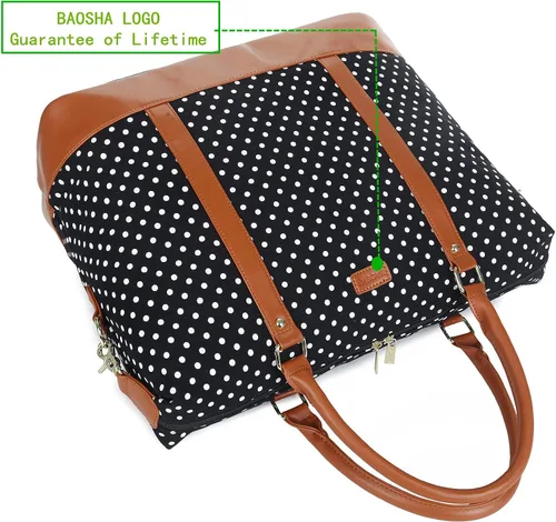 Miniatura 6 de BAOSHA HB-28 - Bolsa de lona de viaje para mujer y mujer bolsa de mano para llevar durante la noche Punto Negro 16 x 12 x 8 inch