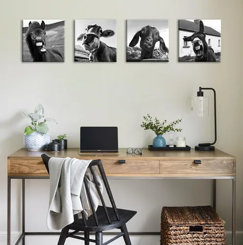 Miniatura 4 de Arte de pared en blanco y negro para pared, diseño de animales, caballos, burros, ovejas, vacas, cuadros divertidos para decoración de dormitorio