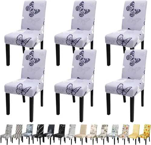 Miniatura 50 de JQinHome Juego de 8 fundas para sillas de comedor, fundas de alta elasticidad extraíbles y lavables, fundas protectoras de asiento para silla