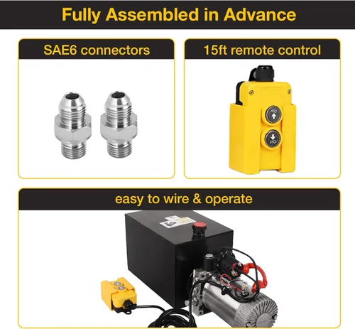 Miniatura 2 de Doppy Unidad de potencia hidráulica, 13 cuartos de galón, bomba de remolque de depósito de metal de efecto único, 12 V, 3200 PSI con control remoto
