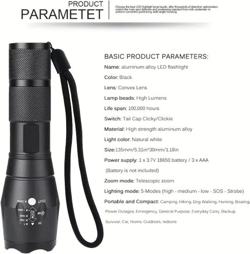 Miniatura 7 de Paquete de 3 linternas superbrillantes, linterna LED de alto lúmenes con haz zoomable, mini linternas para acampar, senderismo, pasear perros