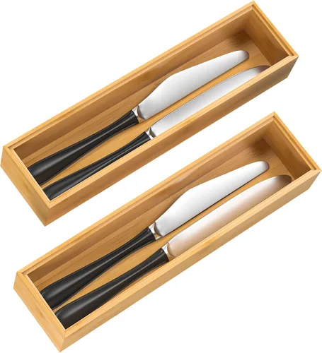 Miniatura 10 de VeyFey Bandeja de cubiertos para cajón, organizador apilable de bambú para cajones de cocina, 9 x 3 x 2 pulgadas, juego de 2