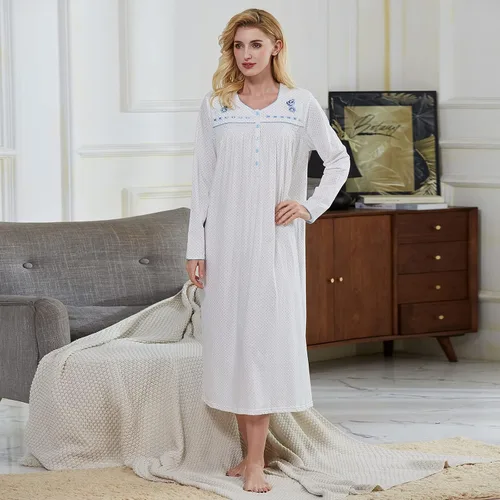 Miniatura 3 de Keyocean - Camisón para mujer, 100% algodón, suave, cálido, cómodo, ropa de dormir y descanso para otoño e invierno