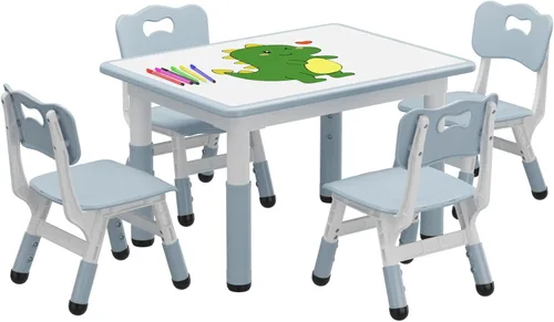 Miniatura 10 de GAOMON - Juego de mesa y 2 sillas para niños con escritorio de graffiti, juego de mesa y sillas ajustables en altura para niños pequeños para leer