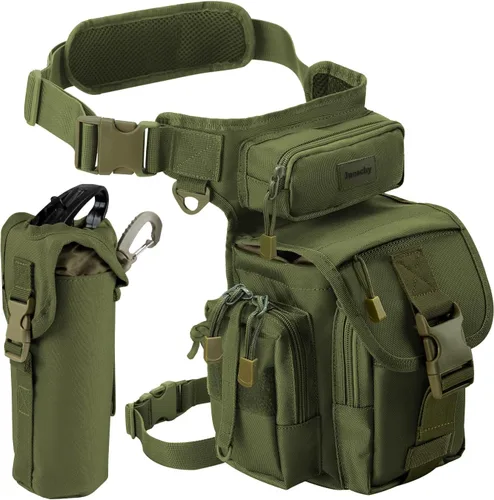Miniatura 9 de Jueachy Bolsa de pierna caída para hombre, mochila táctica de detección de metales para muslos con bolsa para botella de agua Canela