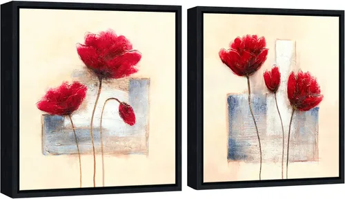 Wieco Art Arte de pared enmarcado con encanto, impresiones en lienzo de primavera, pinturas al óleo florales abstractas sobre lienzo, arte de pared,