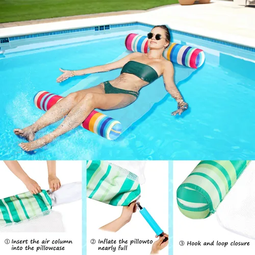 Miniatura 5 de FindUWill Paquete de 2 flotadores de tela para piscina de agua, XL, hamacas inflables multiusos para agua (silla, silla de descanso, hamaca, (01)