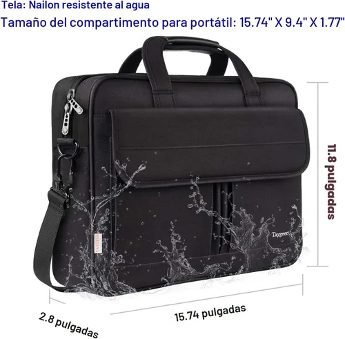 Miniatura 5 de Bolsa para laptop, 15.6 pulgadas, impermeable, maletín para viajes, se expande 15 pulgadas, con tira para el hombro, maletín para Negro