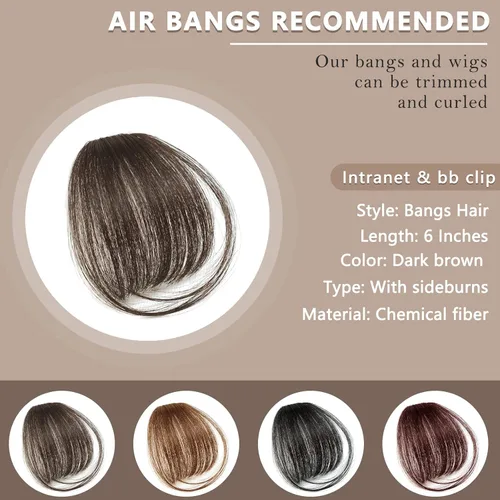 Miniatura 2 de 2 piezas de flequillo con clip de cabello humano real, flequillo falso con clip para el cabello para mujeres, flequillo tenue curvado con postizos