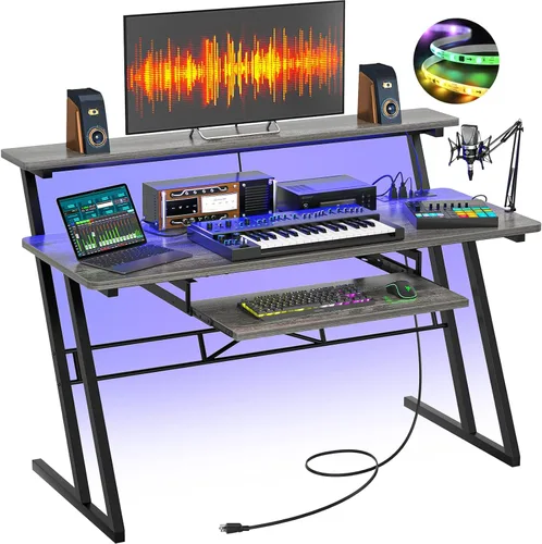 Miniatura 10 de Escritorio de producción de estudio de música Armocity - Escritorio de estudio de grabación para productor con toma de corriente, estación