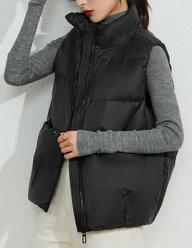 Miniatura 5 de COWOKA Chaleco ligero y casual grueso para mujer, sin mangas, cuello alto