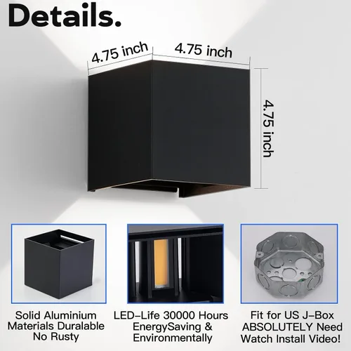 Miniatura 5 de Luces de Pared Exteriores Modernas 20W Luz de Paquete de Pared LED con Haz de Luz Ajustable Hacia Arriba y Hacia Abajo Impermeable Apliques de Pared