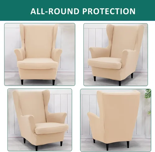 Miniatura 4 de NILUOH Funda para silla con respaldo de alas de 2 piezas, funda de silla de alas suaves elásticas de color sólido, funda de sillón sofá