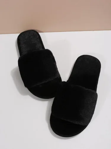 Miniatura 4 de Verdusa Pantuflas de piel sintética esponjosa con punta abierta para mujer
