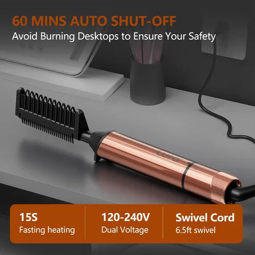 Miniatura 4 de LURA Peine caliente de titanio nano para pelucas, 250-500 °F para cabello de mujeres negras, peines de presión para cabello negro, peine alisador
