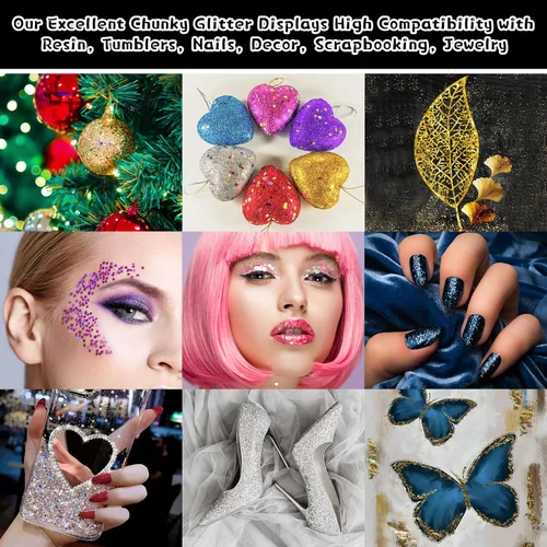 Miniatura 7 de Purpurina blanca gruesa, 16 onzas (1 libra), a granel para manualidades, manicura, vasos, slime cosmético y decoración de festivales Blanco