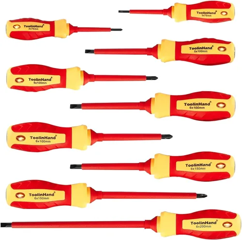 Miniatura 7 de Juego de 9 destornilladores eléctricos aislados de 1000 V, 4 Phillips y 5 destornilladores ranurados, con probador de voltaje, puntas magnéticas