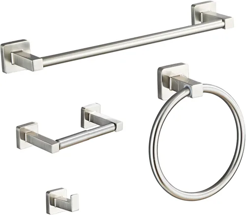 Miniatura 7 de Juego de 4 piezas de accesorios de baño de color dorado cepillado claro, juego de toallero de acero inoxidable montado en la pared, incluye toallero