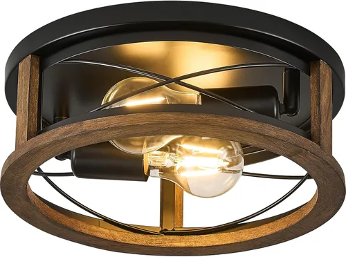 Miniatura 12 de Luces de granja, lámpara de techo industrial negra de montaje empotrado, lámpara de techo para pasillo, dormitorio, cocina, entrada, 2 luces