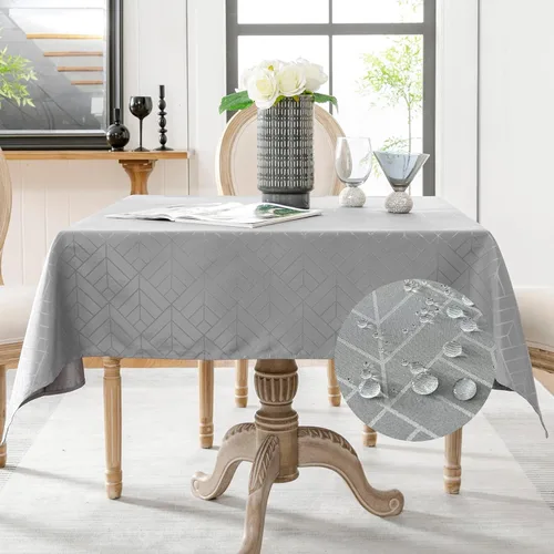 Miniatura 45 de Mantel redondo de tela de 60 pulgadas, mantel con diseño de hojas, borde festoneado, mantel sedoso, impermeable, resistente a las arrugas, lavable