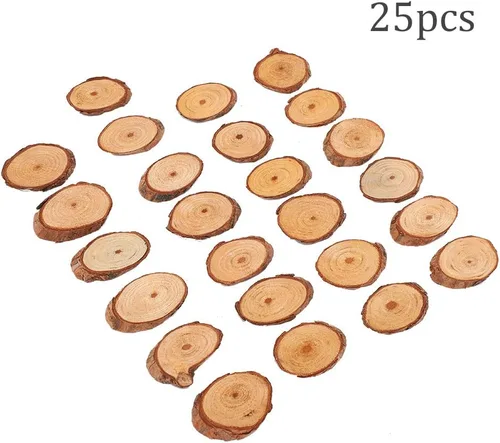 Miniatura 5 de Paquete de 25 láminas de madera ovaladas sin terminar, placas de madera de pino con corteza para manualidades, pintura de bricolaje, letrero