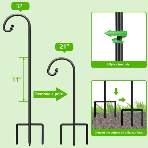 Miniatura 3 de FEED GARDEN Ganchos de pastor ajustables de 32 pulgadas pequeños para exteriores, ganchos de jardín para linternas, gancho de pastor para colgar
