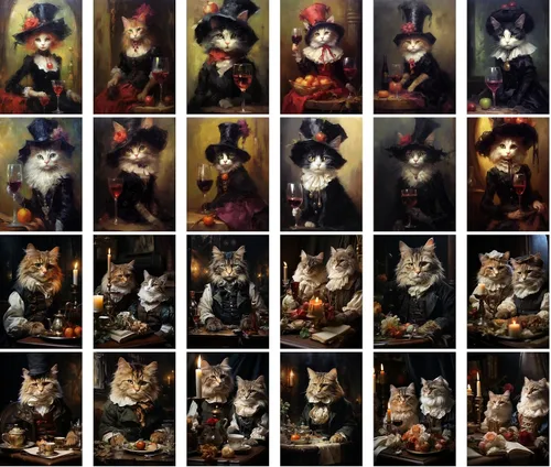 Miniatura 2 de PIXILUV Postales vintage (24 piezas de 4 x 6 pulgadas cada uno) Adorables gatos tontos en sombreros y chalecos victorianos, postales vintage, Rojo