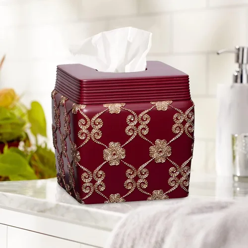 Miniatura 2 de Popular Bath Caja de pañuelos, colección Vlegant Rosa, Borgoña/Oro
