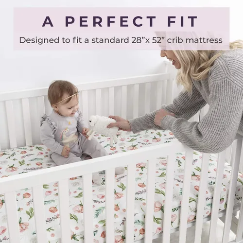 Miniatura 6 de Pobibaby Paquete de 2 sábanas bajeras para cuna para niñas, juego de sábanas de mezcla de algodón de primera calidad, suaves y transpirables