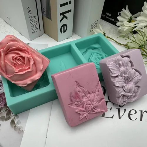 Miniatura 7 de Molde de jabón de flores de 3 cavidades, molde de silicona para hacer jabón natural, molde de cera para velas decoradas, moldes de resina para Molde