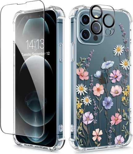Miniatura 46 de GVIEWIN - Funda floral para iPhone 14 de 6.1 pulgadas, protector de pantalla + protector de lente de cámara, no se amarillenta, a prueba de golpes