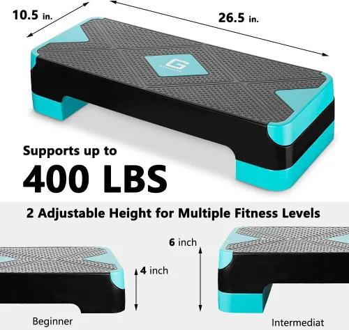 Miniatura 4 de GYMMAGE Stepper aeróbico de entrenamiento ajustable, plataforma de ejercicios aeróbicos con 2 elevadores, plataforma de ejercicios para fitness