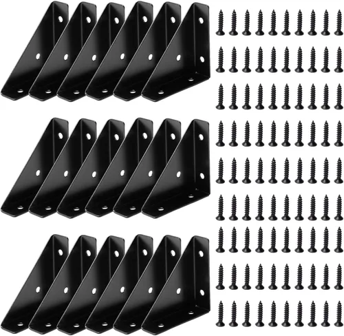 Miniatura 8 de CMLY Soportes de Esquina, 10Pcs 38mm x 38mm, Acero Negro, Soportes de Estante Triangular, Conectores de Esquina para Escritorio de Madera, Metal