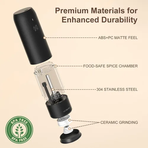 Miniatura 5 de Ultrean Molinillo de pimienta, molinillo de sal y pimienta recargable con 6 grosores ajustables, luz LED, molinillo automático para cocina