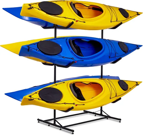Miniatura 7 de RaxGo - Estante de almacenamiento independiente para kayak, almacenamiento resistente para dos kayaks, SUP, canoa y tabla de remo para interiores