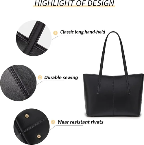 Miniatura 6 de Cnoles Bolso de mano de cuero para mujer, bolso de mano, bolso de mano, para mujer, con asa superior, grande, suave, bolso de hombro