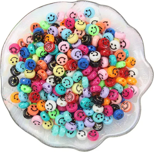 Miniatura 13 de Cuentas de cara sonriente, cara feliz de 0.394 in, acrílico, bonitas cuentas espaciadoras, fabricación de collares y pulseras, suministros