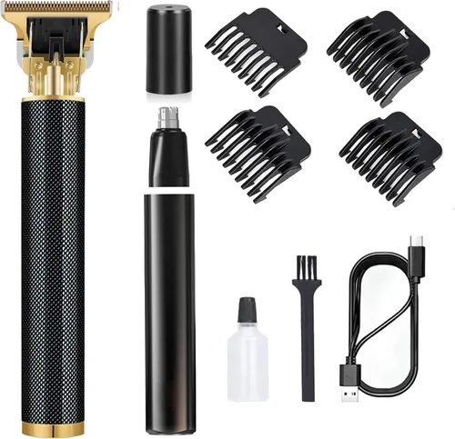 Kit de cortapelos, recortadora de barba recargable con recortador de nariz, cortapelos inalámbricos para hombres con 4 guías, kit profesional de