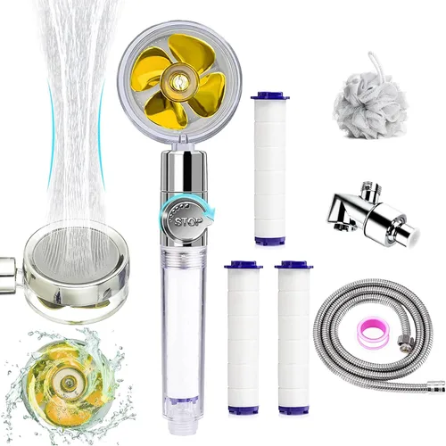 Cabezal de ducha Hydro Jet de alta presión, cabezal de ducha turboalimentado, kit de ducha de mano con ventilador turbo con manguera/soporte/filtros