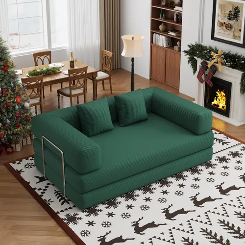 Miniatura 10 de Sofá cama convertible de 59.0 pulgadas, sofá cama futón 4 en 1, sofá cama extraíble, sofá cama sin hueso para sala de estar, sofás de pana sin hueso