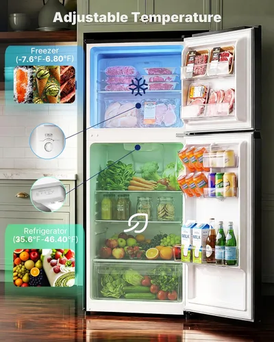Miniatura 5 de Upstreman 10.1 Cu.Ft Refrigerator with Top Freezer, Reversible 2 Door Medium Fridge, Shelves, Drawer, Wheels, Low Noise, Temp Control, Auto Defrost