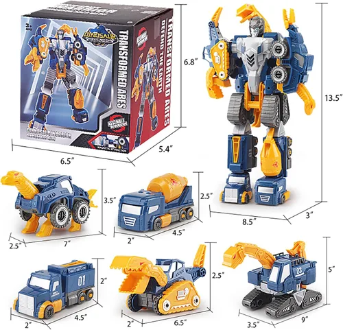 Miniatura 6 de Juguete transformable de dinosaurio para niños, robot de rescate 5pcs Construction Car Set Magnetic Connectors Assemble DIY STEM Action Figure
